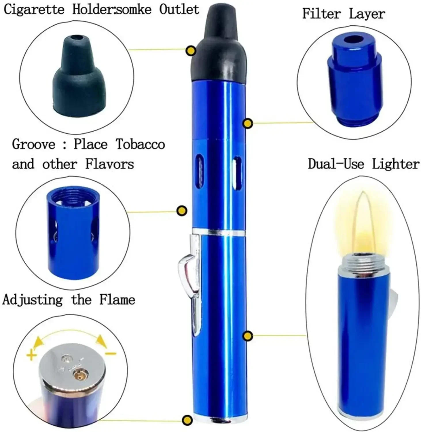 Description Picture 5 of itemNew Multi Functional Creative Aromatherapy Lighter, Portable Mini Metal Pipe with Volcanic Stone Cigarette Accessories Tool
