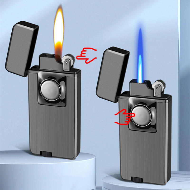 Description Picture 2 of itemSwitchable Double Fire Gas Lighter Metal Jet Blue Flame And Open Fire Inflatable Butane Cigarette Lighter For Man Christmas Gift