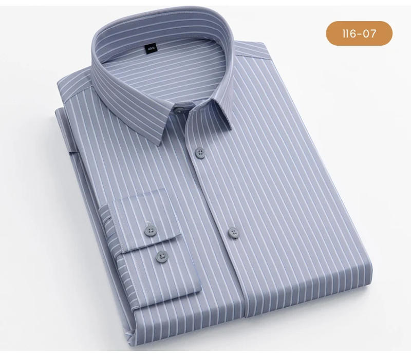 Description Picture 5 of itemMen's All-Season Striped Classic Button-Up Long-Sleeve Dress Shirt, Formal Office Wear Easy-Care Shirts, For Business Meetings