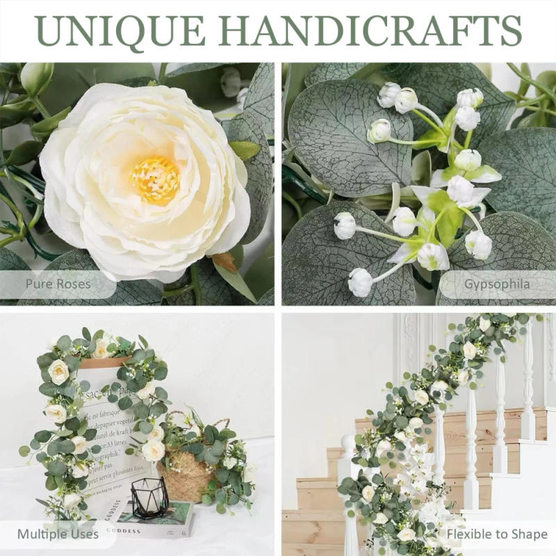 Description Picture 6 of item2Pcs 180CM Rose Vine Garland Flower Hanging Baskets Plants White Artificial Flowers Leaves Decorative Wreath For Wedding Decor