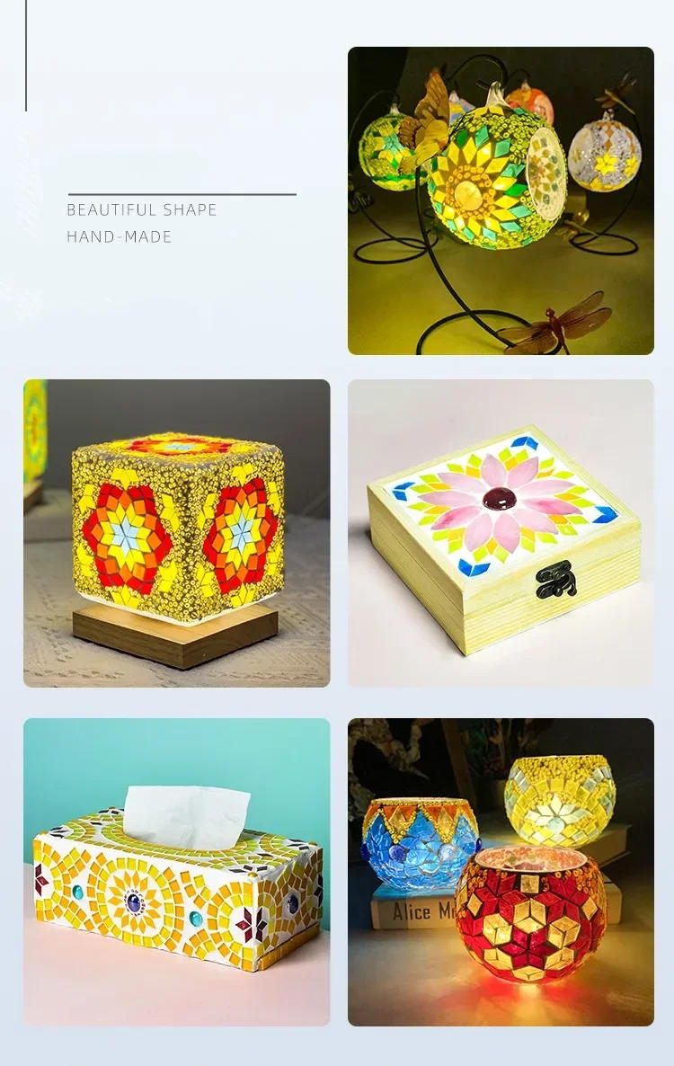 Description Picture 3 of item200g Diamond Shape Mosaic Mica Stained Glass Mosaic Tiles Mosaic Making Tiles for Puzzle Art DIY Craft Lamp Table Accessories