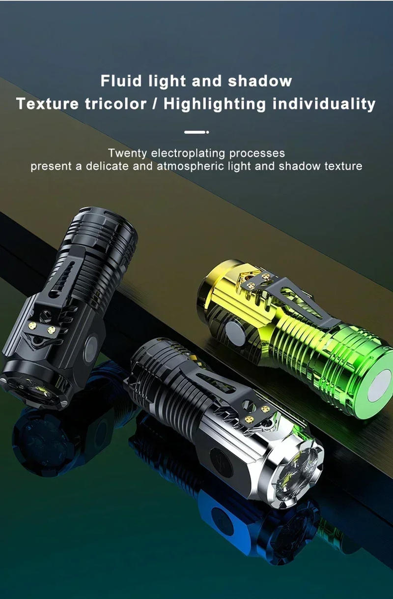 Description Picture 3 of item3LED Super Bright Flashlight Portable Mini Burst Flash Torch Rechargeable Outdoor Emergency Spotlight with Pen Clip Tail Magnet