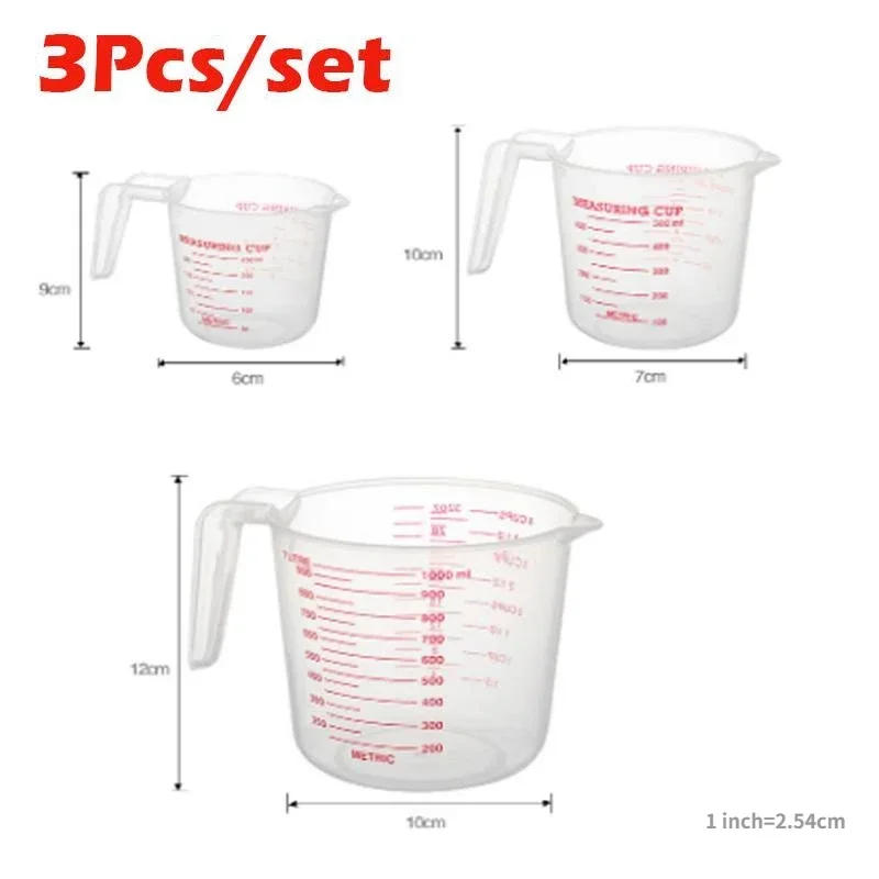 Description Picture 2 of item3Pcs Kits Baking Liquid Measuring Cups PVC Scale Cup Plastic Measuring Volume Beaker Kitchen Baking Tools