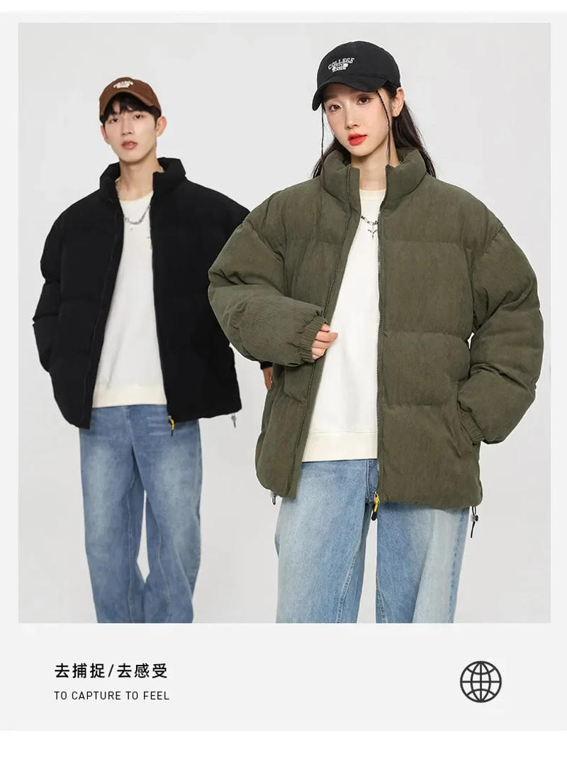 Description Picture 6 of itemWinter Jackets Men Corduroy Parkas Warm Thick Puffer Jacket Stand Collar Zipper Couple Clothes Streetwear Quilted Coat Oversized