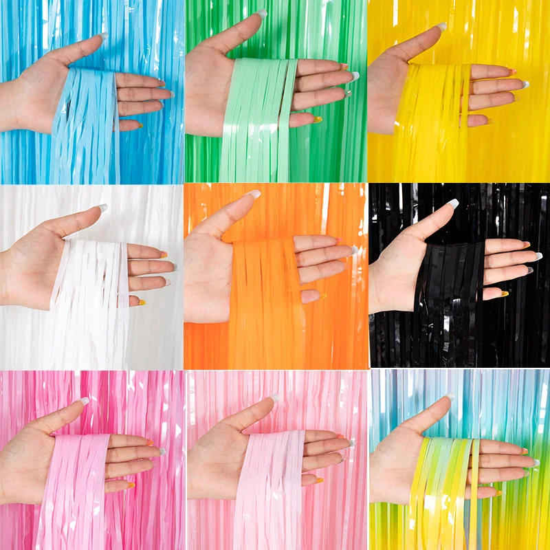Description Picture 3 of itemRainbow Foil Fringe Curtain Macaron Curtains Photo Booth Backdrop for Wedding Birthday Baby Shower Christmas Party Decorations