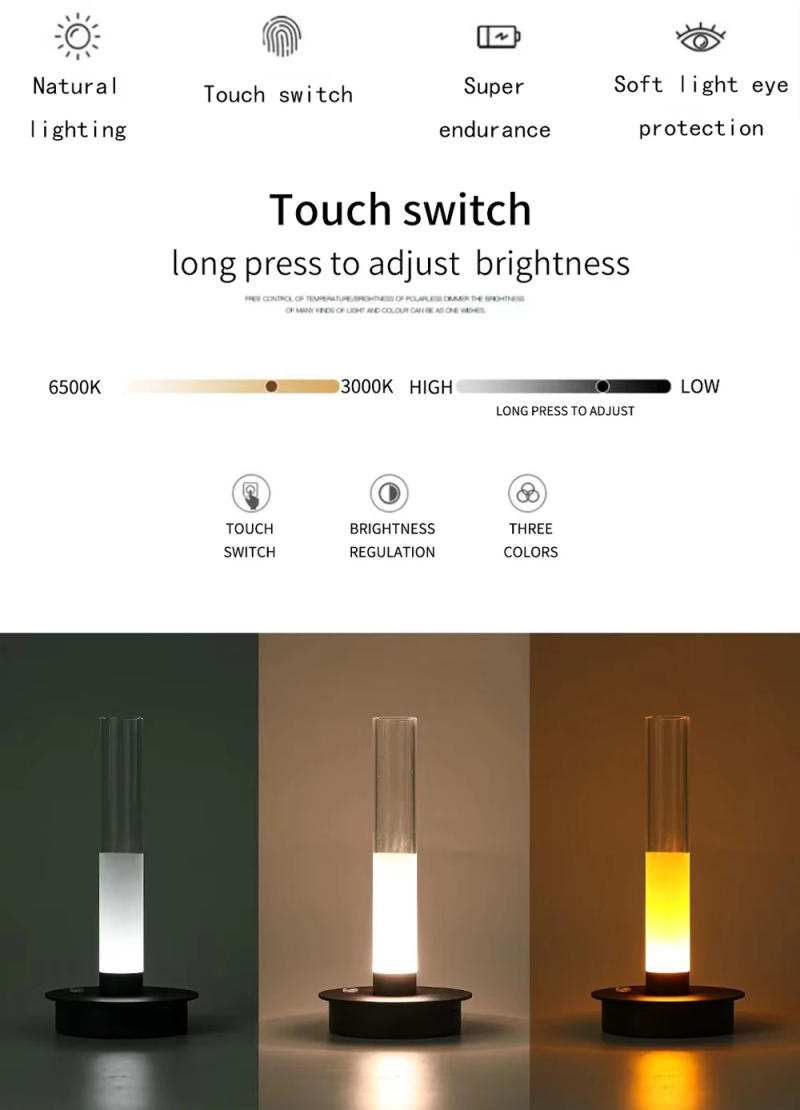 Description Picture 5 of itemLED Tri Color Dimming Vase Lamp For Home Dining, Bedroom, Bar, Decorative Atmosphere, Table Lamp, Portable Touch Camping Lamp
