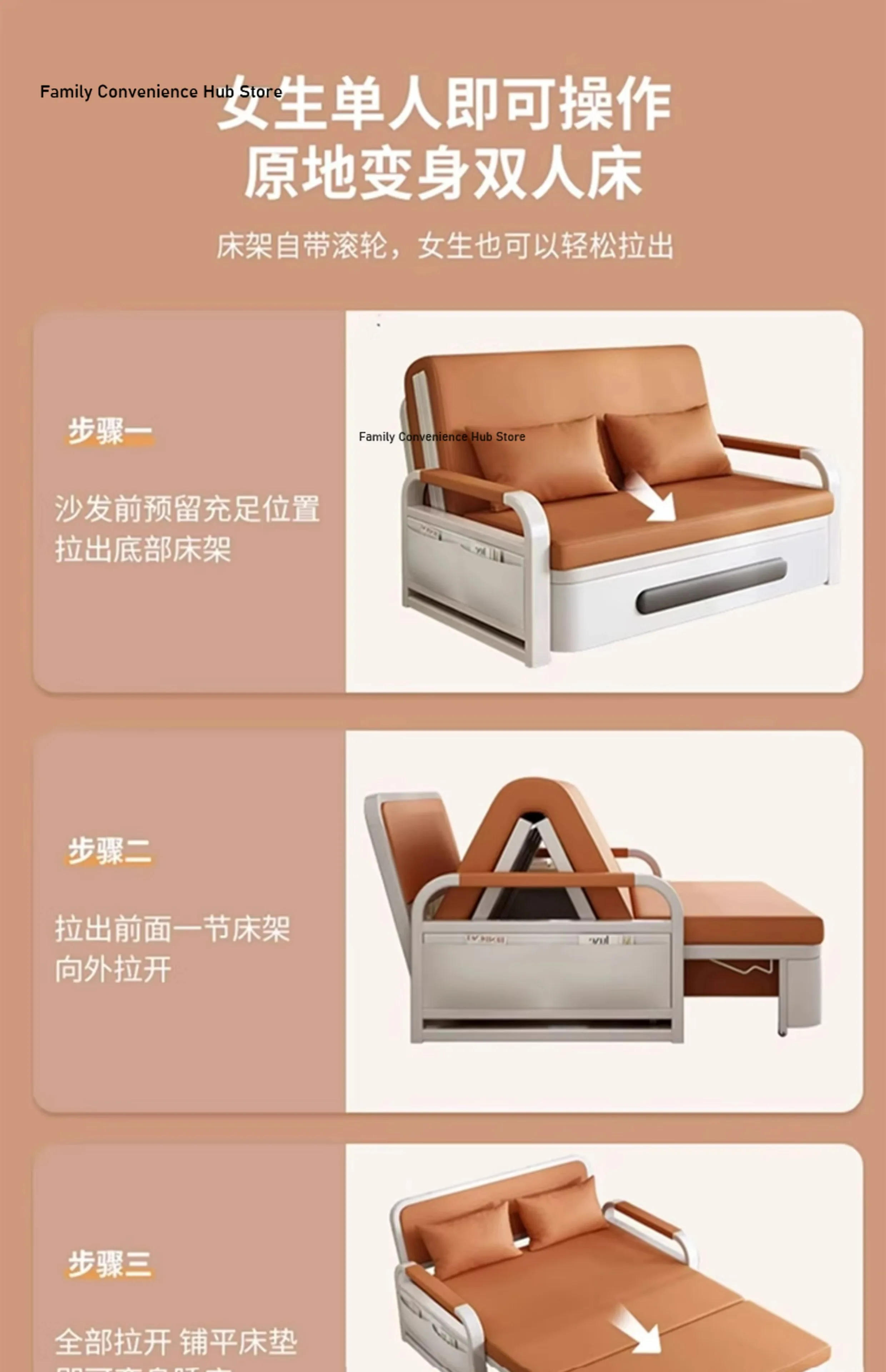 Description Picture 5 of itemSofa bed folding dual-purpose small apartment Internet celebrity living room furniture multi-function single and double retra