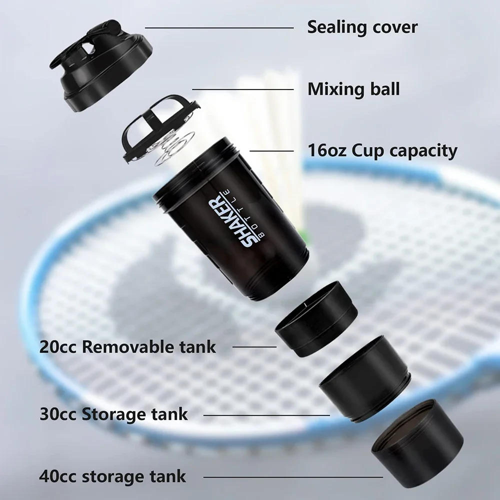 Description Picture 3 of item3 Layers Shaker Protein Bottle Powder Shake Cup Water Bottle Plastic Mixing Cup Body Building Exercise Bottle