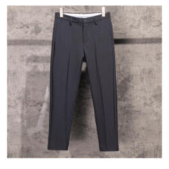 2024 Summer Thin Solid Color Suit Long Pants for Men's Casual Large Size Versatile Slim Fit Business Straight Crop Pants