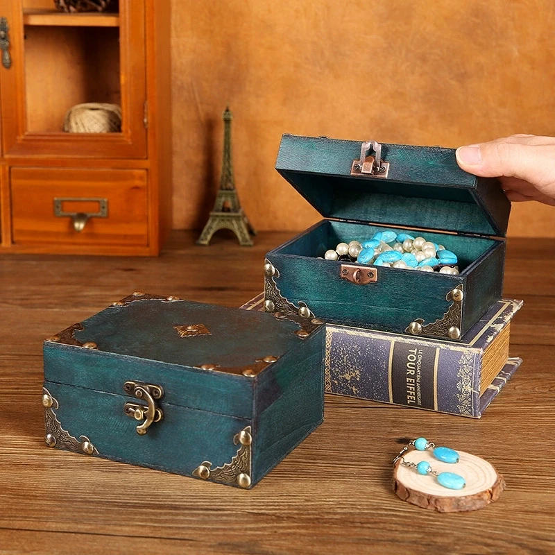 Description Picture 6 of item1 vintage treasure chest storage box, wooden jewelry box, small treasure box for hiding