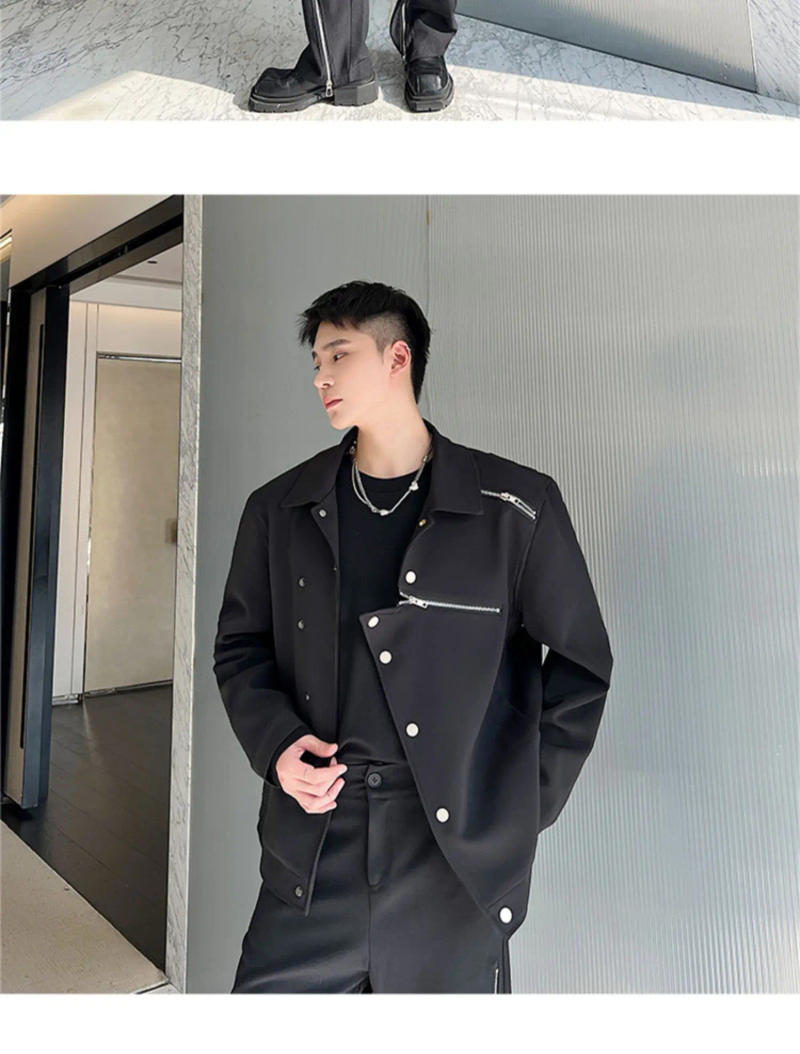 Description Picture 4 of itemLUZHEN Jacket Men Fashion Asymmetric Niche Design Dark Style Casual Coat Korean Solid Color Loose Outerwear Free Shipping LZ2655