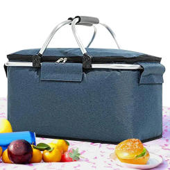 Picnic Insulated Picnic Basket Foldable Picnic Cooler Portable Storage Basket With 2 Handles Outdoor Camping Travel Picnic Bag