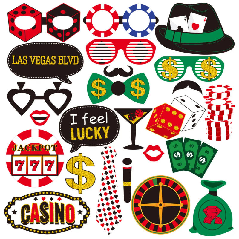 Description Picture 4 of item24Pcs/Pack Casino Poker Theme Photo Booth Props Las Vegas Game Night Theme Costume Mask for Boy Birthday Party Decoration