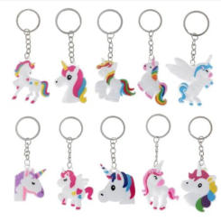 12pcs Unicorn Party Rubber Bangle Key Chains Kids Favors Birthday Bracelet Baby Shower DIY Colorful Horse Party Decor Supplies