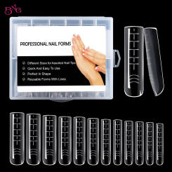 Poly Nail Gel Dual Forms Nail Builder Extension Gel Top Mold Clear Full Cover Square False Nail Tips with Scale Manicure Tools