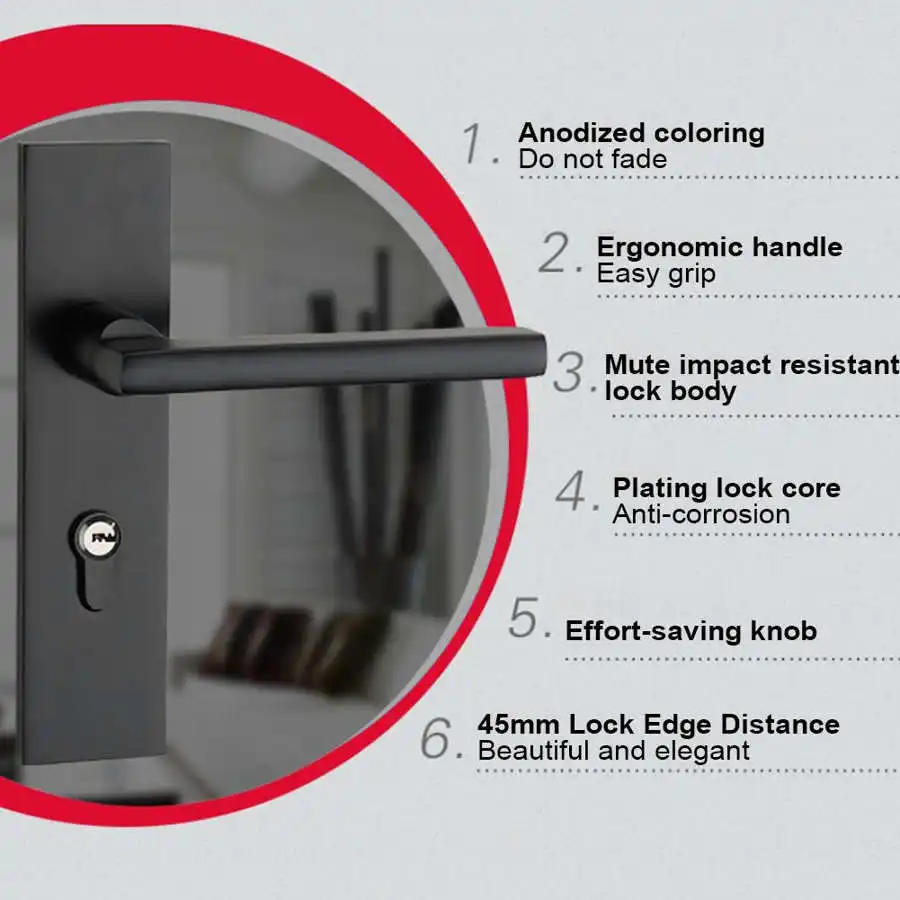 Description Picture 5 of itemAluminum Door Handle Lock European Style Bedroom Interior Door Lock set with Keys Screw Home Security Accessories Lock Security