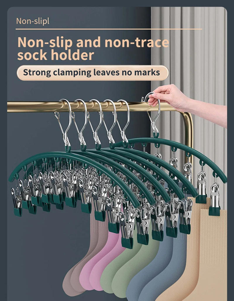 Description Picture 2 of item10 Clips Stainless Steel Sock Clip Pace-Saving Arc Sock Drying Rack Windproof Non-slip Clothes Rack Underwear Clip Towel Hanger