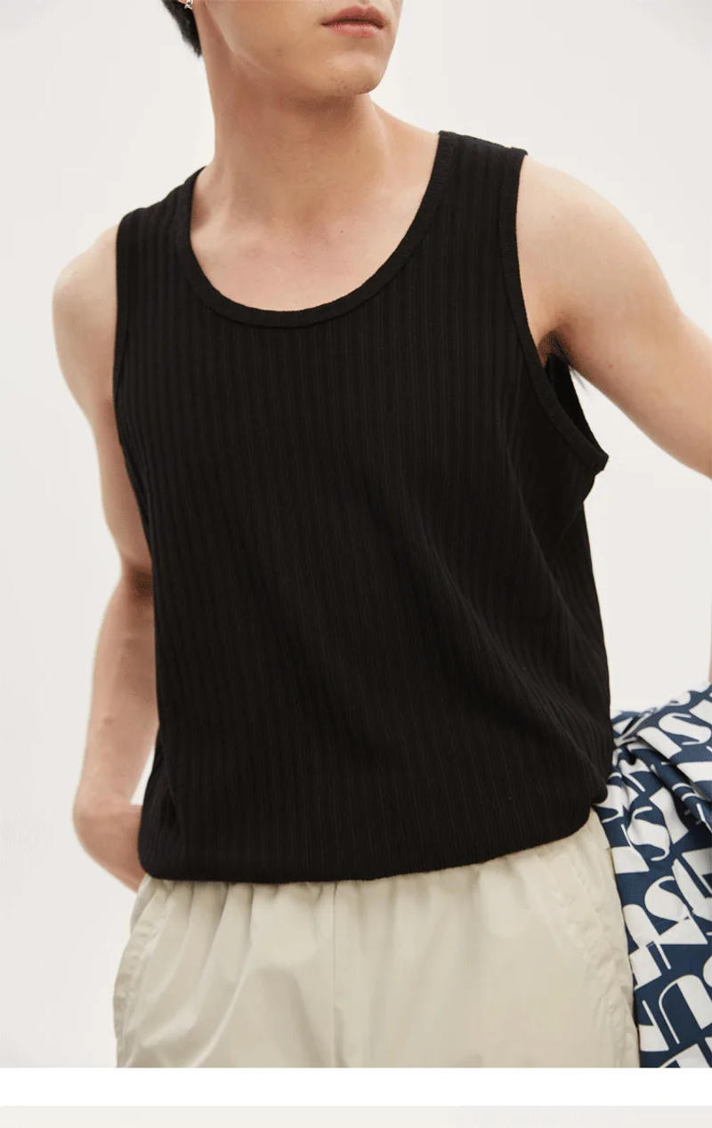 Description Picture 6 of itemSummer Men's Solid Stripe Loose Tank Top Korean Fashion Sleeveless T-shirts For Men Vest