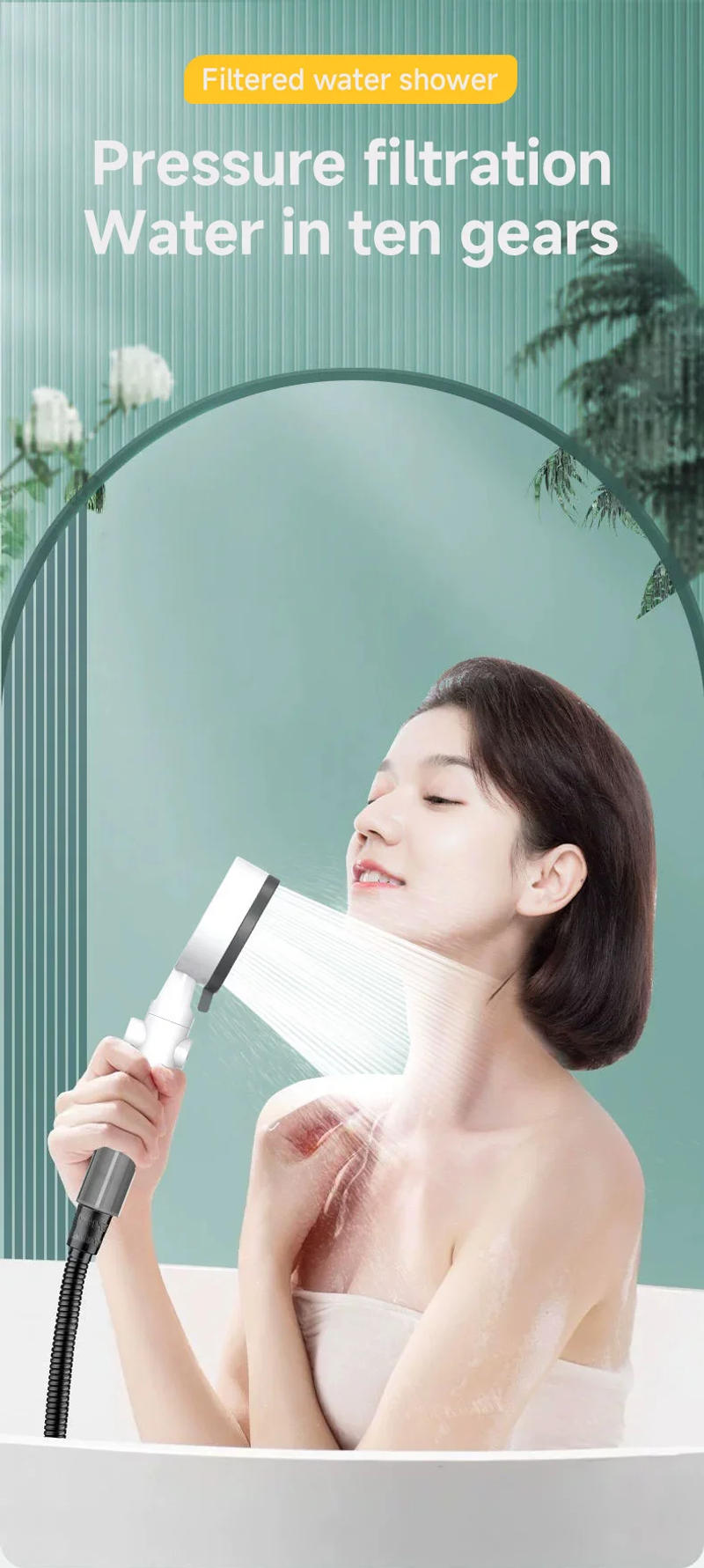 Description Picture 2 of itemHigh Quality 10 Mode Shower Head Water Filter Adjustable High Pressure Shower Portable One-Key Stop Shower Bathroom Accessories