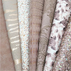 Rose Gold Glitter Leather Sheets Flowers Printed Synthetic Leather Diamond Textured Glitter For DIY Craft Sheets Mini Rolls W390