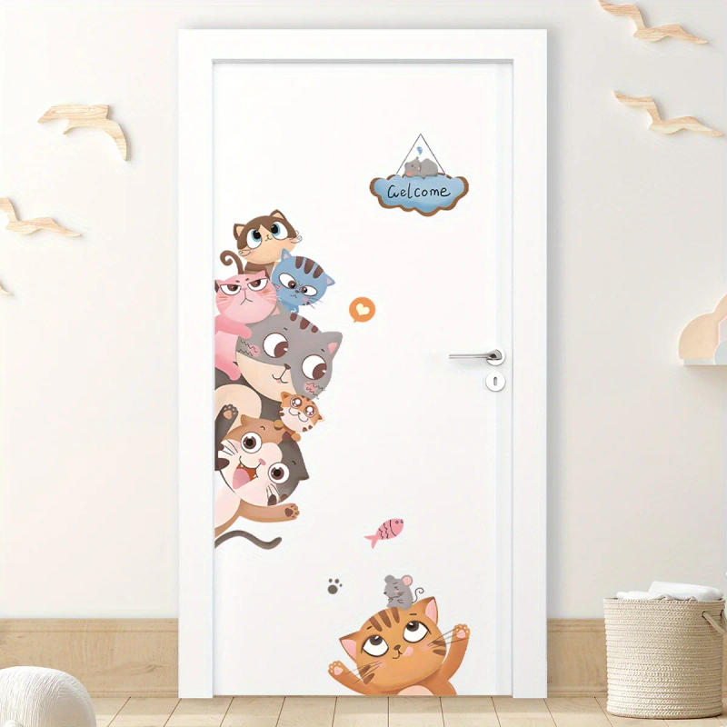 Description Picture 5 of itemCartoon Cute Cat Smiling Face Peeking At Animal Door Stickers Removable for Bedroom Living Room Nursery Decoration Wall Decal