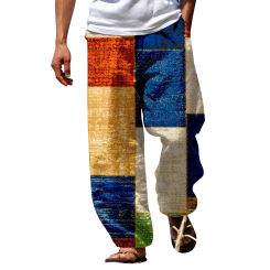 Men's Comfort Casual Trousers Summer Pants Drawstring Elastic Waist 3D Print Stripe Graphic Prints Geometry Beach Straight Pants