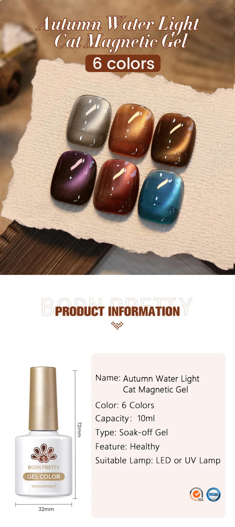 Description Picture 3 of itemBORN PRETTY 10ml Pink Glass Cat Magnetic Gel Nail Polish Water Light Transparent Soak Off Nail Art Gel Varnish Manicure