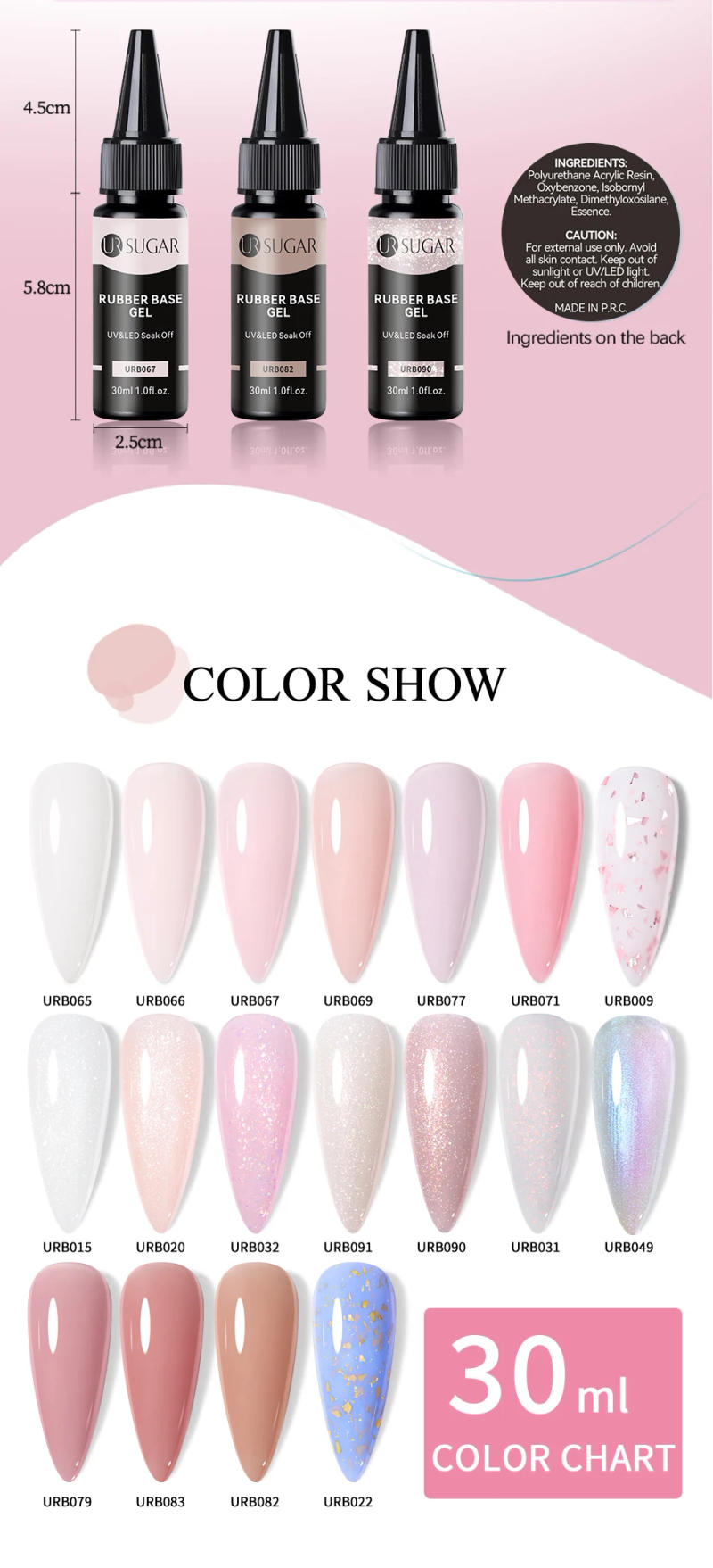 Description Picture 4 of itemUR SUGAR 30ml Refilled Rubber Base Gel Big Capacity Crystal Nude Pink Clear Soak Off UV LED Nail Art Varnish Constructed Gel