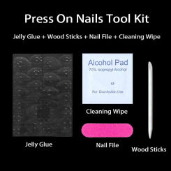 1 Set Nail Adhesive Tabs Jelly Glue Sticker Fake Press On Nail Tips Tool Kit With Nail File Wood Sticks Cleaning Wipe
