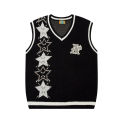 Japanese V-neck Sleeveless Sweater Men Star Print College Style Casual Knitted Vest Women Harajuku Loose Pullover Jumpers Winter