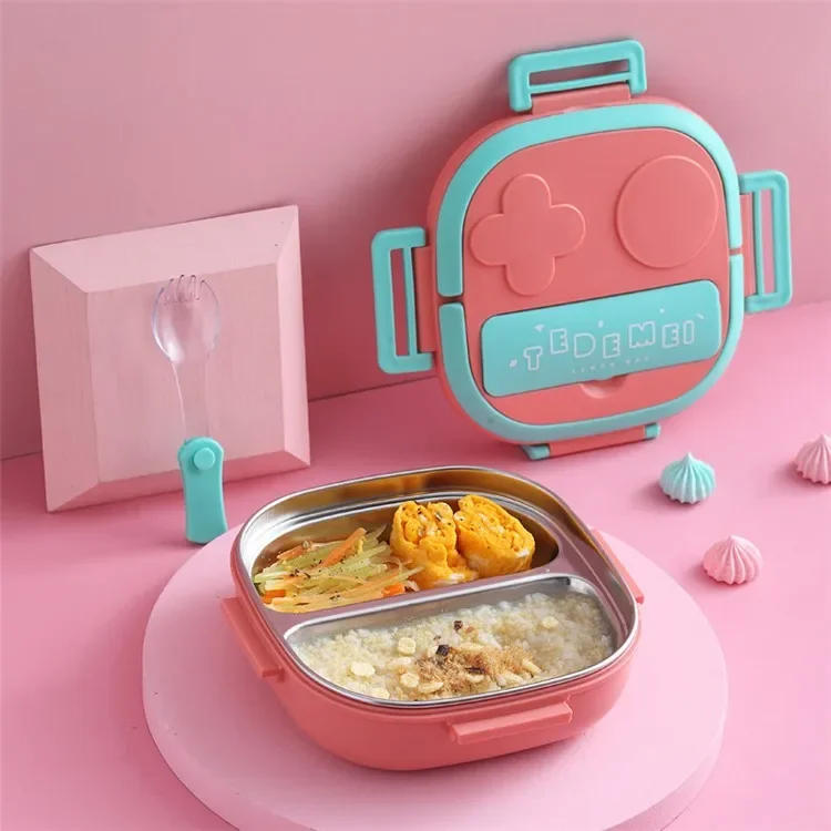 Description Picture 3 of item550ML Kids Baby Snacks Container Outdoor Picnic Stainless Steel Lid Bento With Compartment Travel Leakproof Lunch Box School