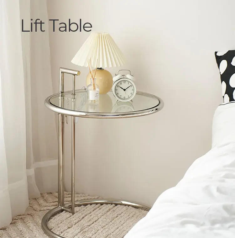 Description Picture 4 of itemTransparent Lifting Coffee Table Stainless Steel Simple Round Table Modern Bedside Sofa in The Ancient Style Corner Several