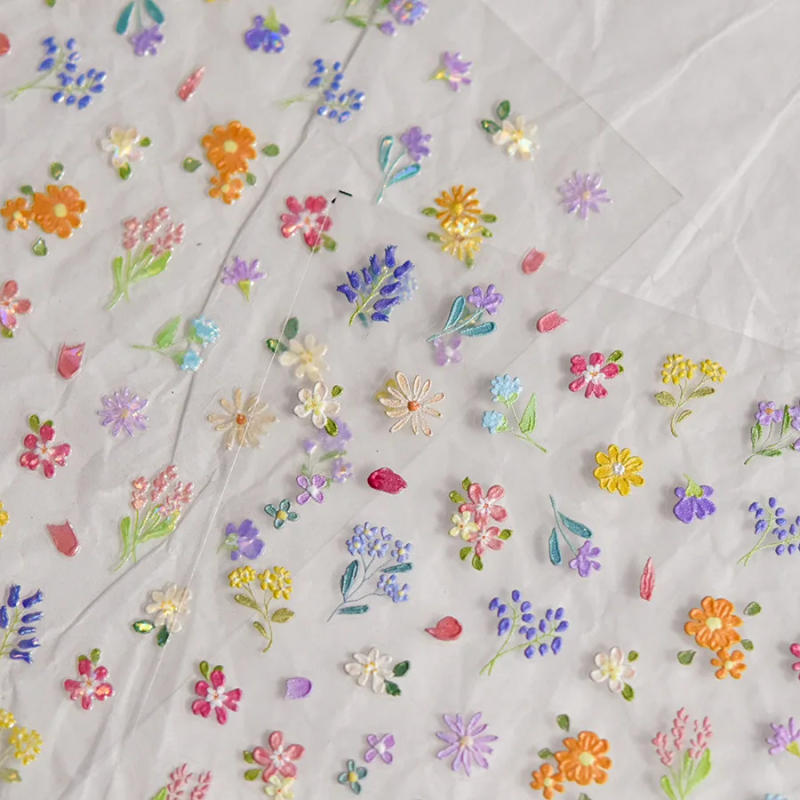Description Picture 4 of item1pcs 5D Exquisite Wildflowers Nail Art Stickers Colorful Flower Adhesive Transfer Slider DIY Spring Nail Decoration Parts Decals