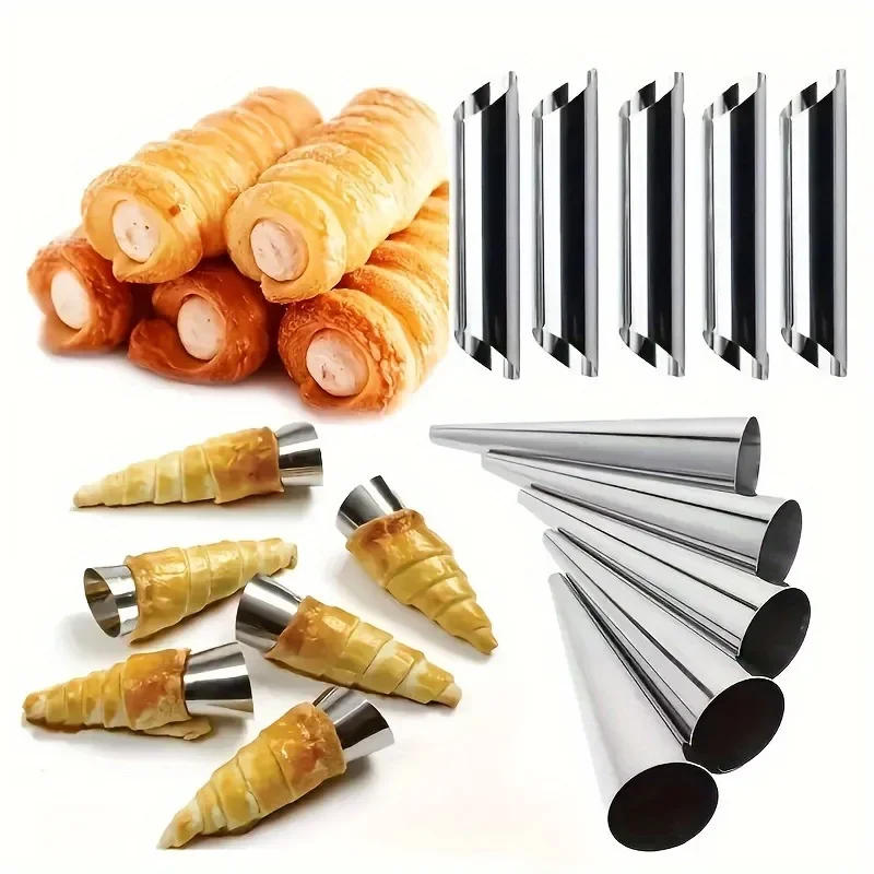 Description Picture 2 of item5/10pcs Stainless Steel Cake Tool Set Croissant Mold Pancake Tube Cone Shaped Baking Mold Kitchen Dessert Tool Cake Bread Mold