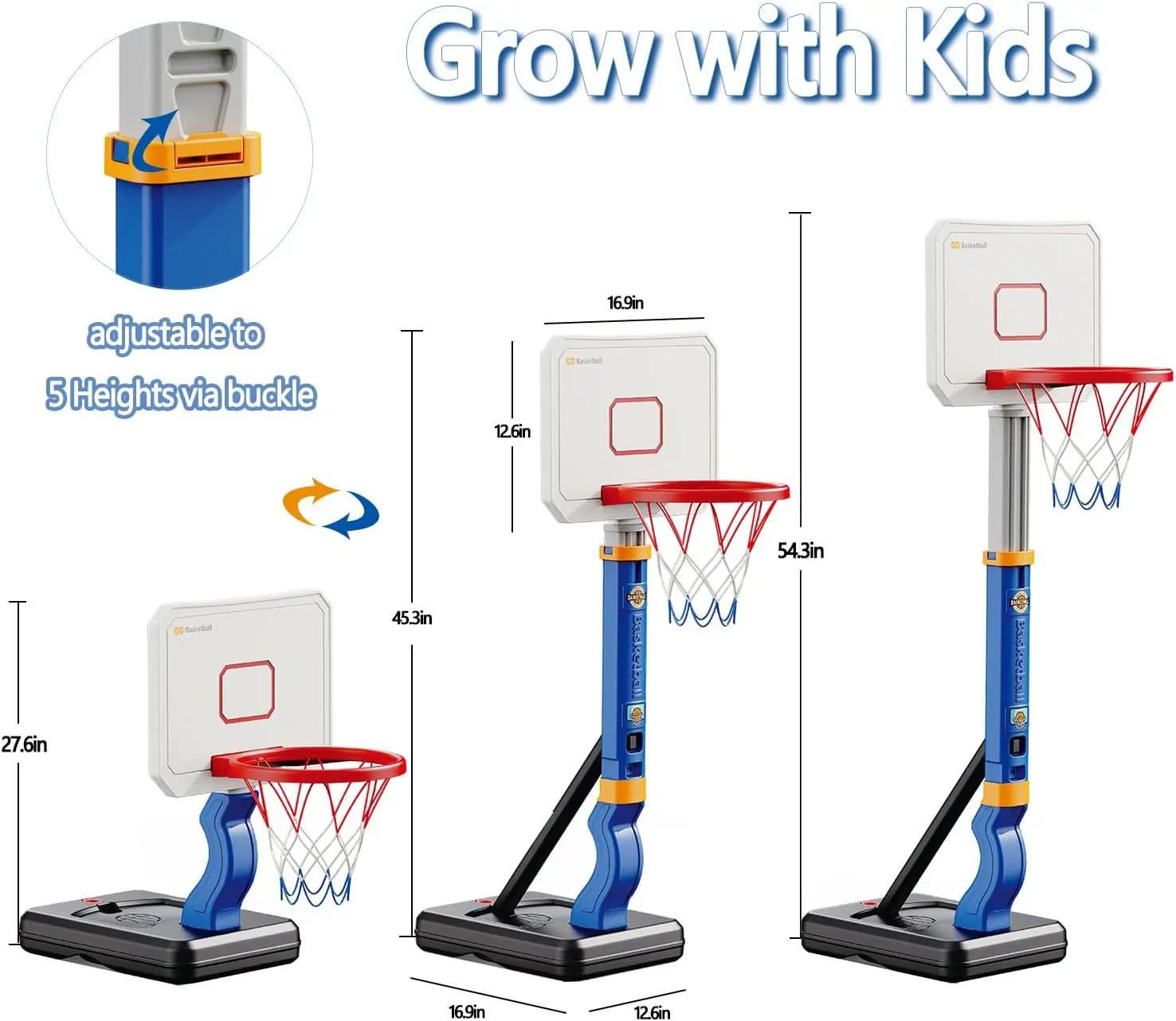 Description Picture 2 of itemToddler Pool volleyball Basketball Hoop Adjustable Height with 4 Basketballs for Outdoor Pool Basketball Hoop for Poolside