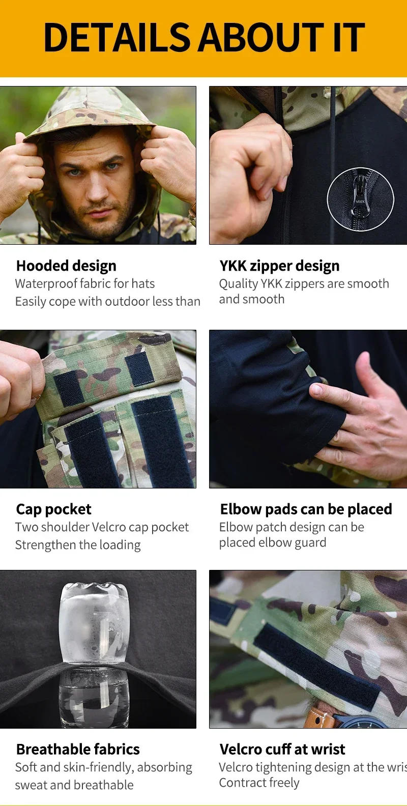 Description Picture 4 of itemCombat Softair Shirt Outdoor Tactical Shirts for Men Clothing Camouflage Long Sleeve Hiking Cotton Sport Climbing Clothes Hunt