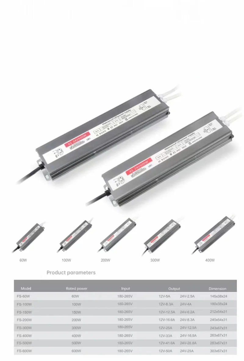 Description Picture 2 of itemOutdoor Waterproof IP67 Lamp Lighting Transformers AC85-265V To DC12V 24V LED Driver Power Supply 100W 200W 300W 400W 500W 600W