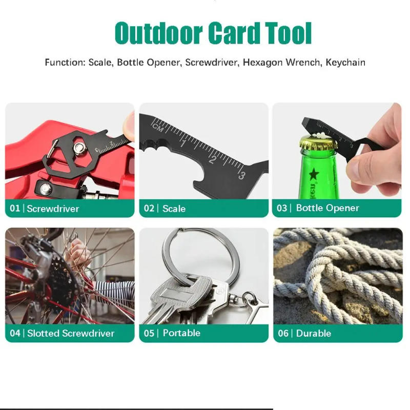 Description Picture 4 of itemMultifunction Portable Outdoor Card Tool Stainless Steel Bottle Opener Practical Hexagonal Wrench Screwdriver Key Chain