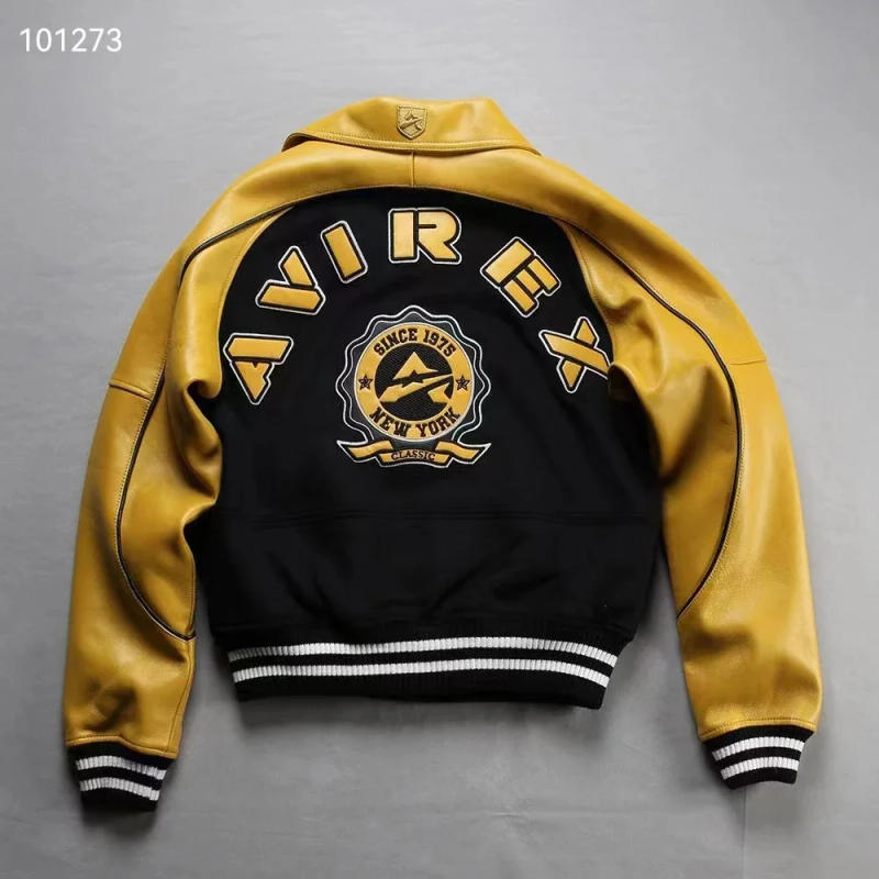 Description Picture 6 of itemSpring Autumn Season Men's US Size European Lamb Skin Sleeve Wool Coat Body Jacket Embroidered Genuine Leather