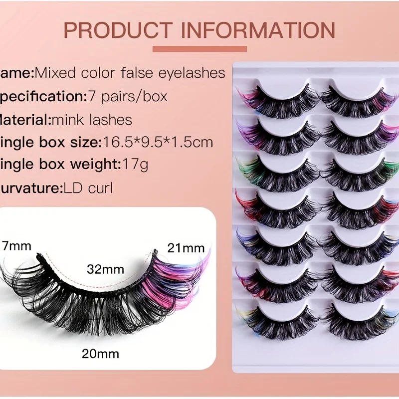 Description Picture 3 of item7 pairs of popular color fake eyelashes, thick and curled, simulated D-curve double eyelid eyelashes
