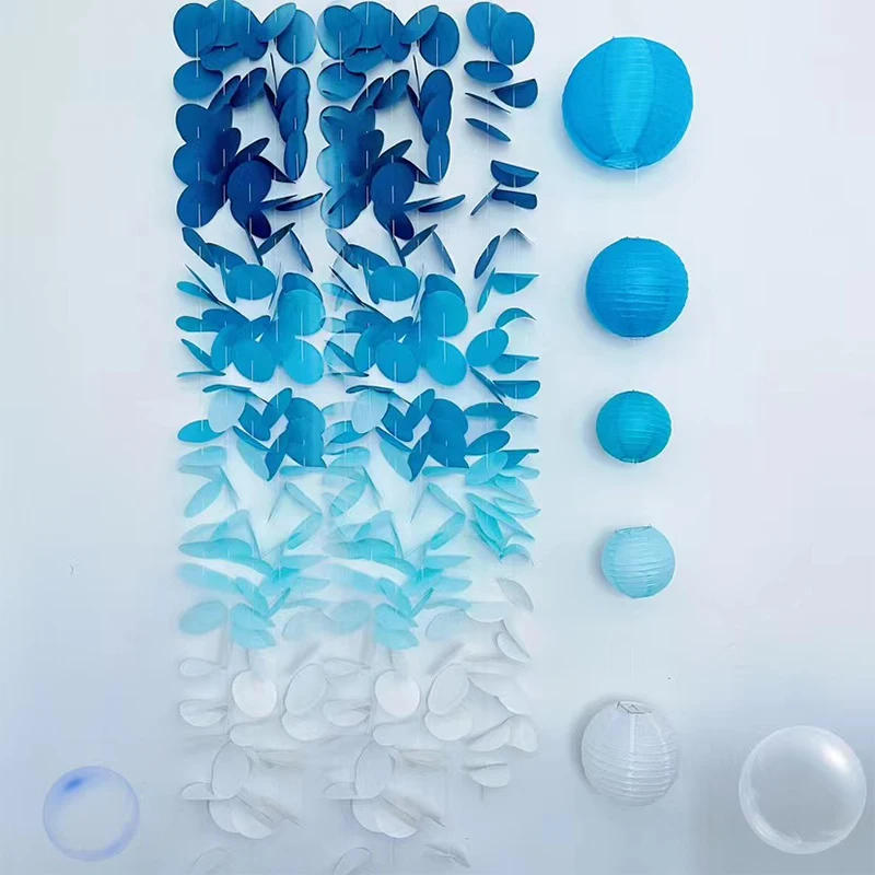 Description Picture 2 of itemNavy Blue White Under The Sea Themed Party Decorations Crepe Paper Polka Circle Dot Backdrop Garland Hanging Wedding Streamers