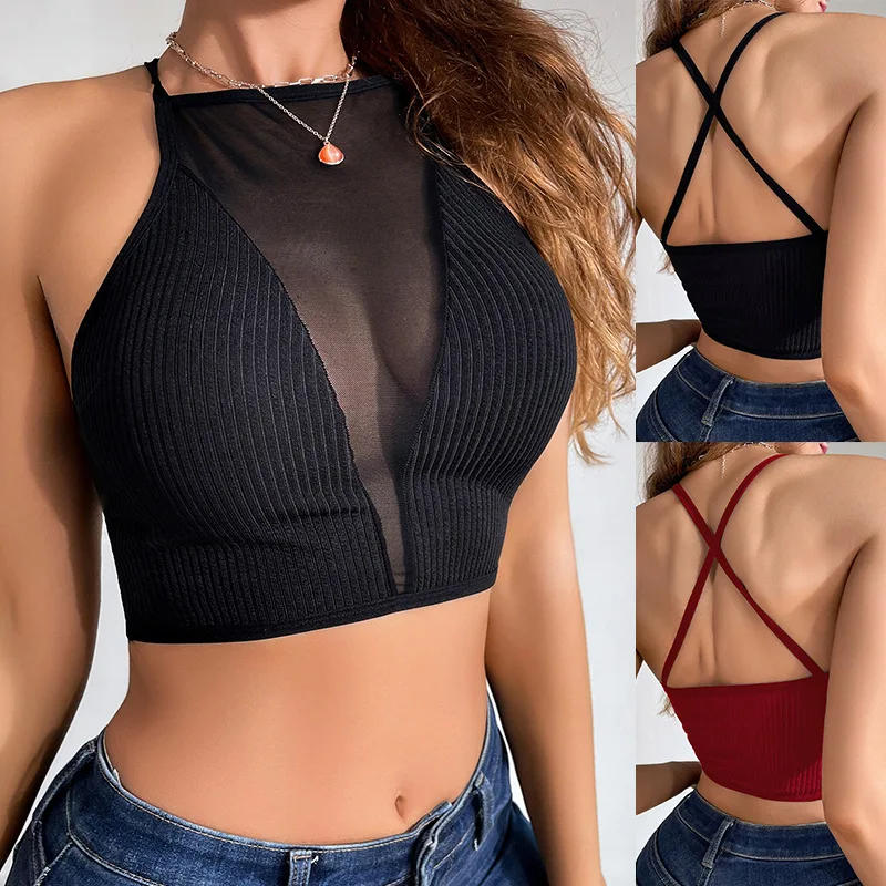 Description Picture 2 of itemSexy Mesh Camisole Crop Top Corset Seamless Backless Underwear Hot Fashion Women Casual Tank Top Bralette Adjustable Lingerie