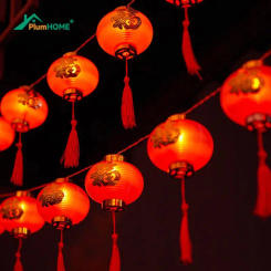 1.5M 10Light New Year Red Chinese Lantern with LED Lights Good Luck Mini Lantern Decorative Hanging Chinese New Year Decoration