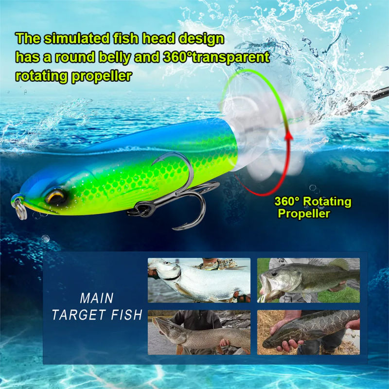 Description Picture 6 of item1PCS Popper Fishing Lure 13g/15g/35g Crankbaits Lures Artificial Bait for Fishing Rotating Tail Topwater Wobblers for Pike