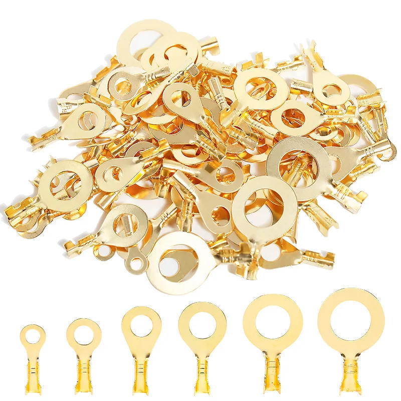 Description Picture 6 of item100PCS Ring Crimp Terminal Lugs Electrical Wire Cable Connectors Gold Brass M3 M4 M5 M6 M8 M10 O-Shoe Type Plug for Splice Screw