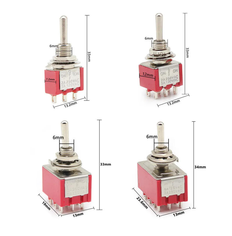 Description Picture 5 of item1PCS MTS-102 Red 6MM Mini 3/6/9 /12PIN Toggle Switch 2 /3 Position Self locking SPDT ON-OFF -ON Rocker Switch Waterproof Cap