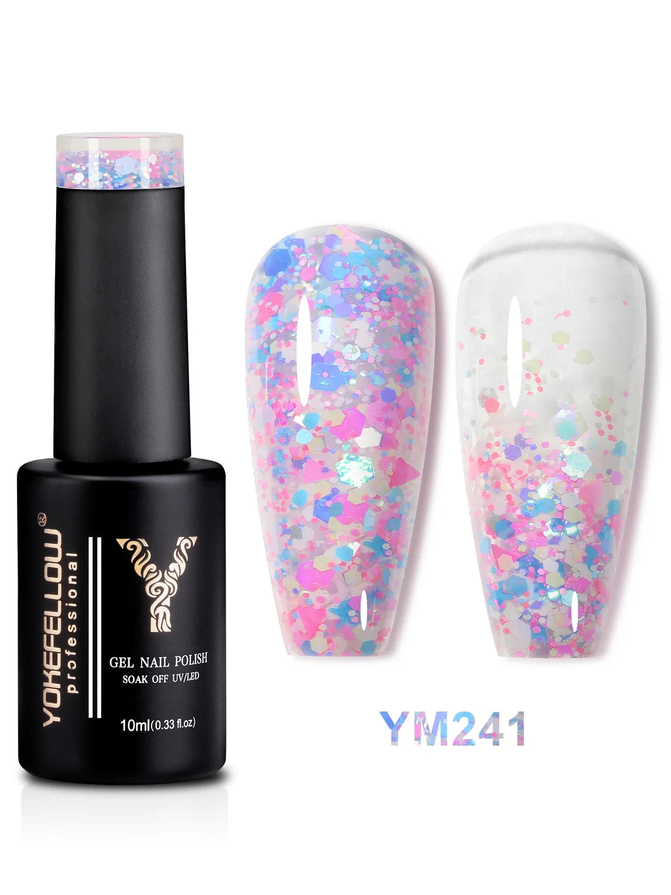 Description Picture 4 of itemYOKEFELLOW Glitter Gel Nail Polish 10ml Pink Sparkly Gel Polish Diamond Shiny Soak Off Glitter UV Gel for Nail Art YM240 Pink