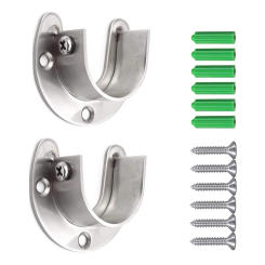 2pcs Wardrobe Bracket Flange Rod Holder Stainless Steel Closet Rod Bracket End Supports Sockets For Bathroom Curtains