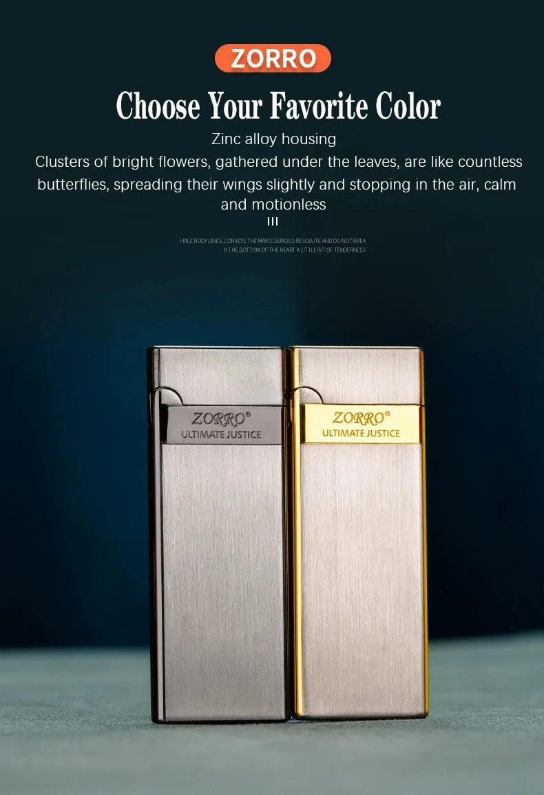 Description Picture 5 of itemZORRO Metal Ultra-thin  Butane Gas Inflatable Grinding Wheel Ignition Lighter Cigarette Lighters High-end Men's Small Tools