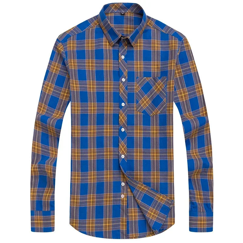 Description Picture 4 of itemCotton Plaid Casual Shirts For Men England Fashion Style Long Sleeve Turn Down Collar Breast Pocket Plus Size Smart Dress shirts